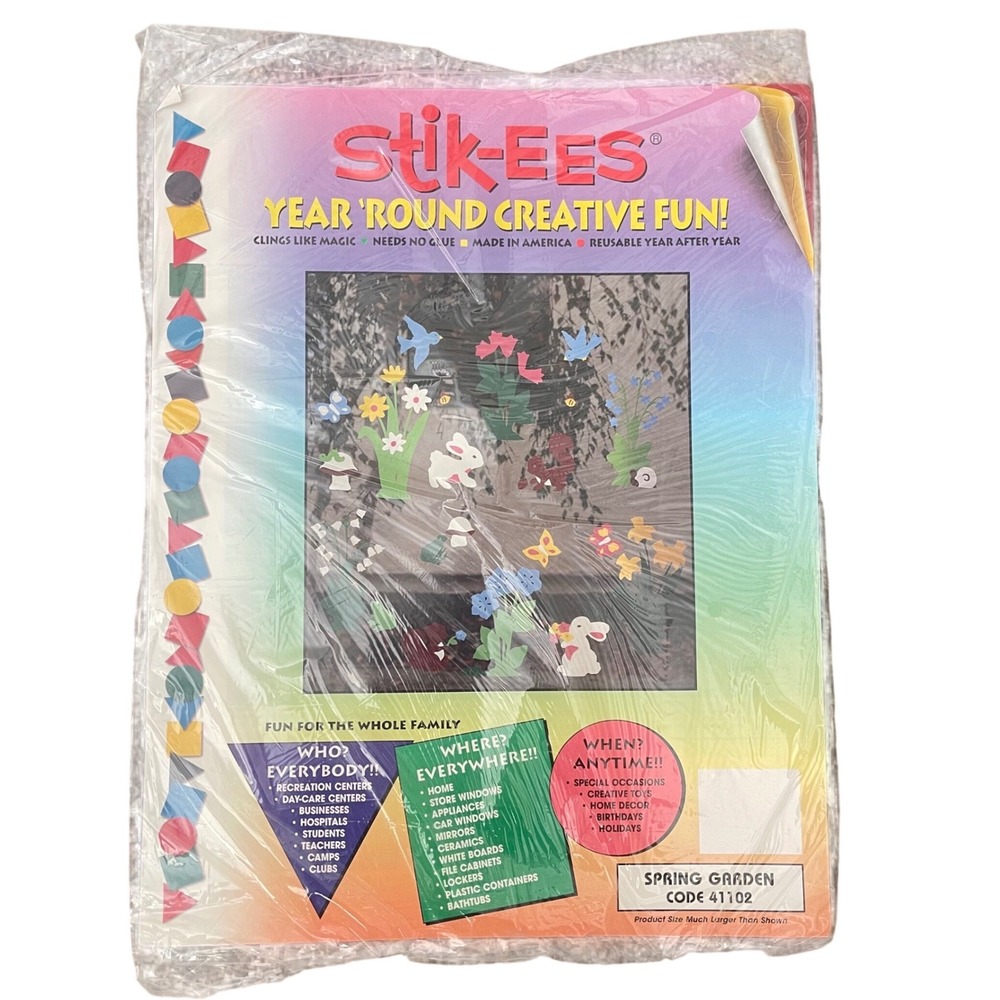 Vtg Stik-ees Window Clings spring garden Code 41102 90s Teacher School Easter